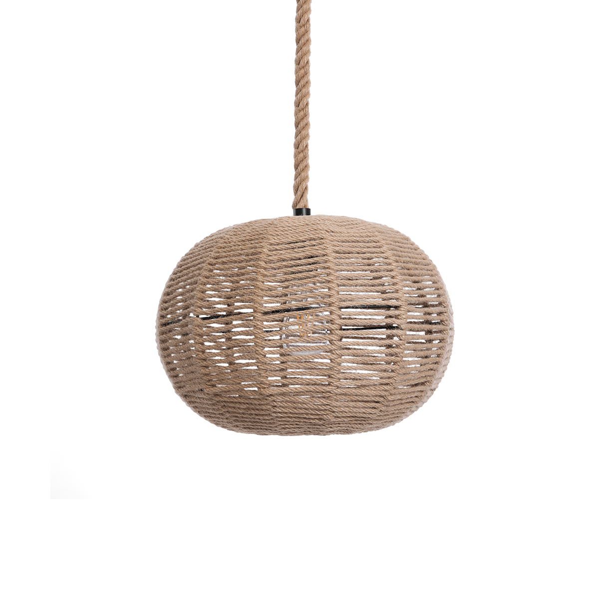 GloboStar® MANDALA 01331 Vintage Κρεμαστό Φωτιστικό Πλέγμα Μονόφωτο 1 x E27 IP20 Μπεζ Σχοινί - Μ40 x Π40 x Υ33cm
