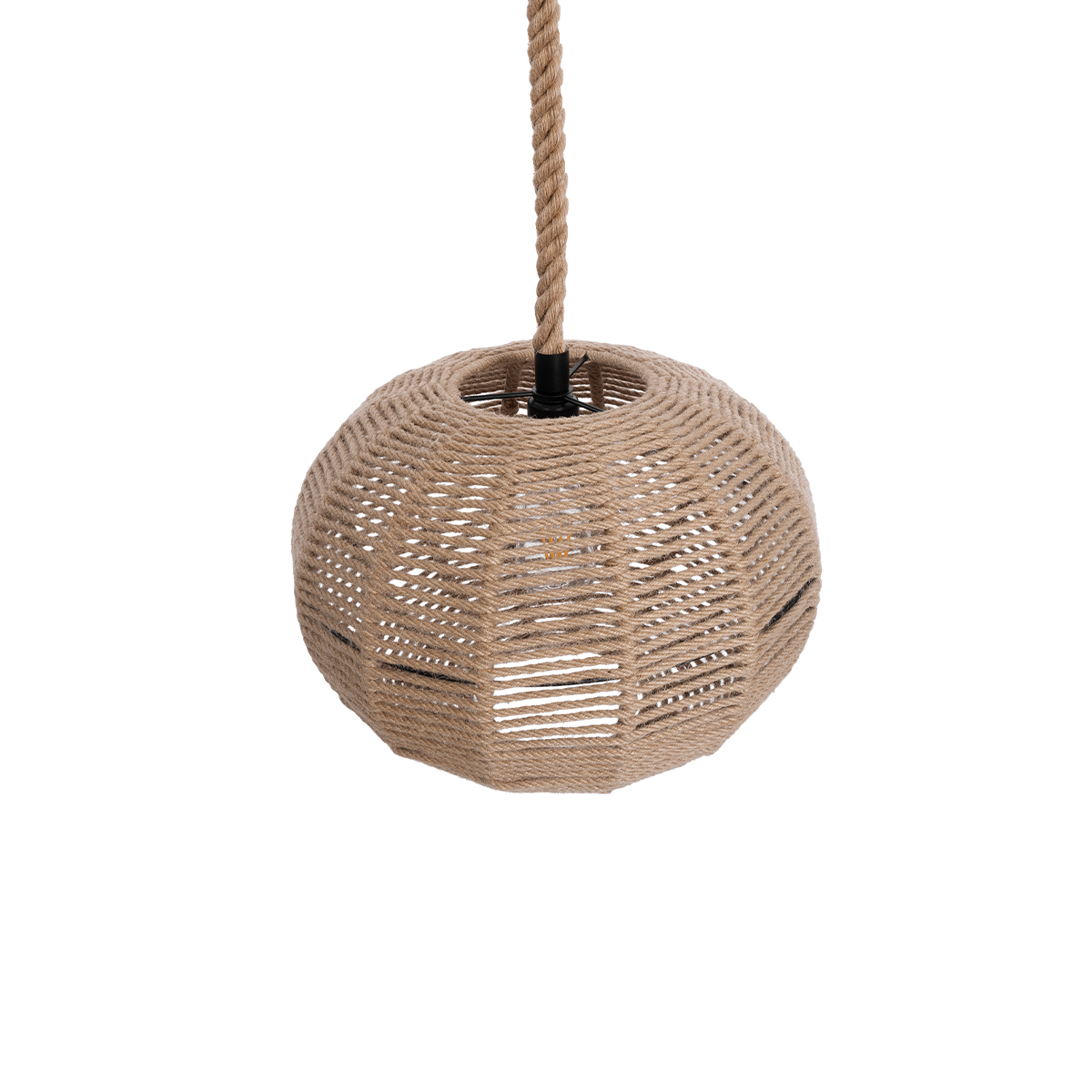 GloboStar® MANDALA 01331 Vintage Κρεμαστό Φωτιστικό Πλέγμα Μονόφωτο 1 x E27 IP20 Μπεζ Σχοινί - Μ40 x Π40 x Υ33cm