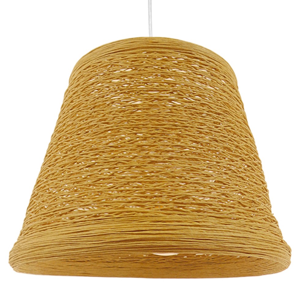 GloboStar® PLAYROOM 01332 Vintage Κρεμαστό Φωτιστικό Καπέλο Μονόφωτο 1 x E27 IP20 Μπεζ Rattan - Μ32 x Π32 x Υ27cm