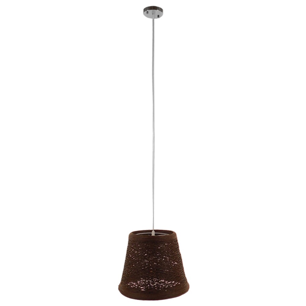 GloboStar® PLAYROOM 01333 Vintage Κρεμαστό Φωτιστικό Καπέλο Μονόφωτο 1 x E27 IP20 Καφέ Rattan - Μ32 x Π32 x Υ27cm
