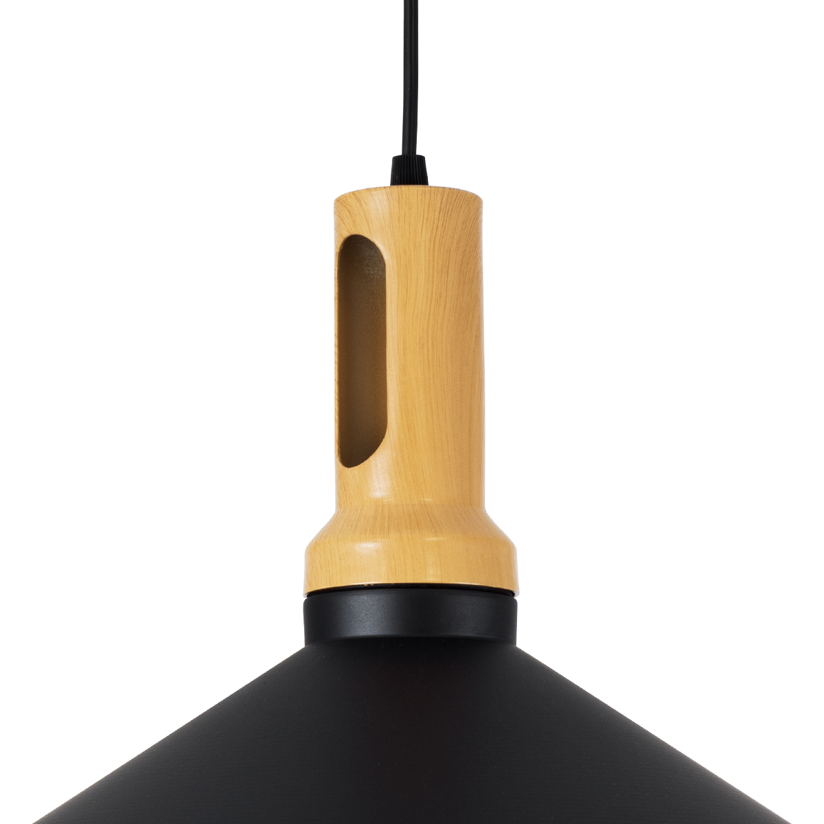 GloboStar® CALYPSO 01334 Μοντέρνο Κρεμαστό Φωτιστικό Καμπάνα Σετ Τρίφωτο 3 x E27 Μαύρο & Χρυσό Μέταλλο με Μπεζ Ξύλο - Μ110 x Π110 x Υ35cm