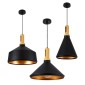 GloboStar® CALYPSO 01334 Μοντέρνο Κρεμαστό Φωτιστικό Καμπάνα Σετ Τρίφωτο 3 x E27 Μαύρο & Χρυσό Μέταλλο με Μπεζ Ξύλο - Μ110 x Π110 x Υ35cm
