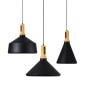 GloboStar® CALYPSO 01334 Μοντέρνο Κρεμαστό Φωτιστικό Καμπάνα Σετ Τρίφωτο 3 x E27 Μαύρο & Χρυσό Μέταλλο με Μπεζ Ξύλο - Μ110 x Π110 x Υ35cm