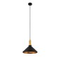 GloboStar® CALYPSO 01334-A Μοντέρνο Κρεμαστό Φωτιστικό Καμπάνα Μονόφωτο 1 x E27 IP20 Μαύρο & Χρυσό Μέταλλο με Μπεζ Ξύλο - Μ36 x Π36 x Υ30cm