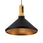 GloboStar® CALYPSO 01334-A Μοντέρνο Κρεμαστό Φωτιστικό Καμπάνα Μονόφωτο 1 x E27 IP20 Μαύρο & Χρυσό Μέταλλο με Μπεζ Ξύλο - Μ36 x Π36 x Υ30cm