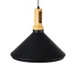 GloboStar® CALYPSO 01334-A Μοντέρνο Κρεμαστό Φωτιστικό Καμπάνα Μονόφωτο 1 x E27 IP20 Μαύρο & Χρυσό Μέταλλο με Μπεζ Ξύλο - Μ36 x Π36 x Υ30cm