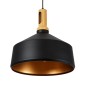 GloboStar® CALYPSO 01334-B Μοντέρνο Κρεμαστό Φωτιστικό Καμπάνα Μονόφωτο 1 x E27 IP20 Μαύρο & Χρυσό Μέταλλο με Μπεζ Ξύλο - Μ36 x Π36 x Υ35cm