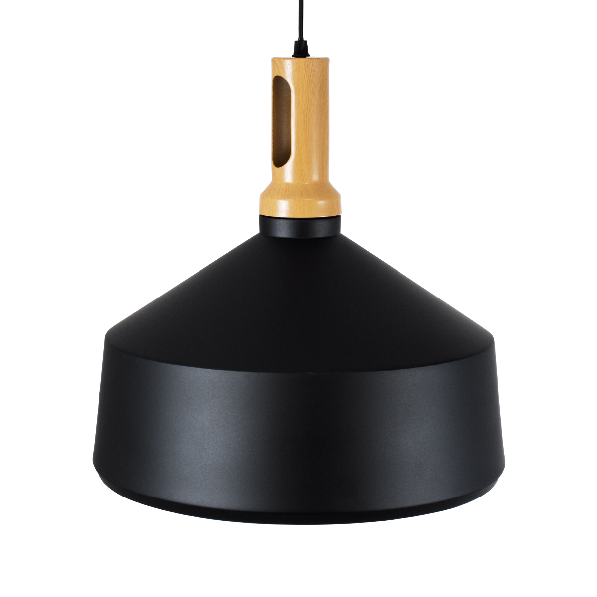 GloboStar® CALYPSO 01334-B Μοντέρνο Κρεμαστό Φωτιστικό Καμπάνα Μονόφωτο 1 x E27 IP20 Μαύρο & Χρυσό Μέταλλο με Μπεζ Ξύλο - Μ36 x Π36 x Υ35cm