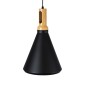 GloboStar® CALYPSO 01334-C Μοντέρνο Κρεμαστό Φωτιστικό Καμπάνα Μονόφωτο 1 x E27 IP20 Μαύρο & Χρυσό Μέταλλο με Μπεζ Ξύλο - Μ25 x Π25 x Υ40cm