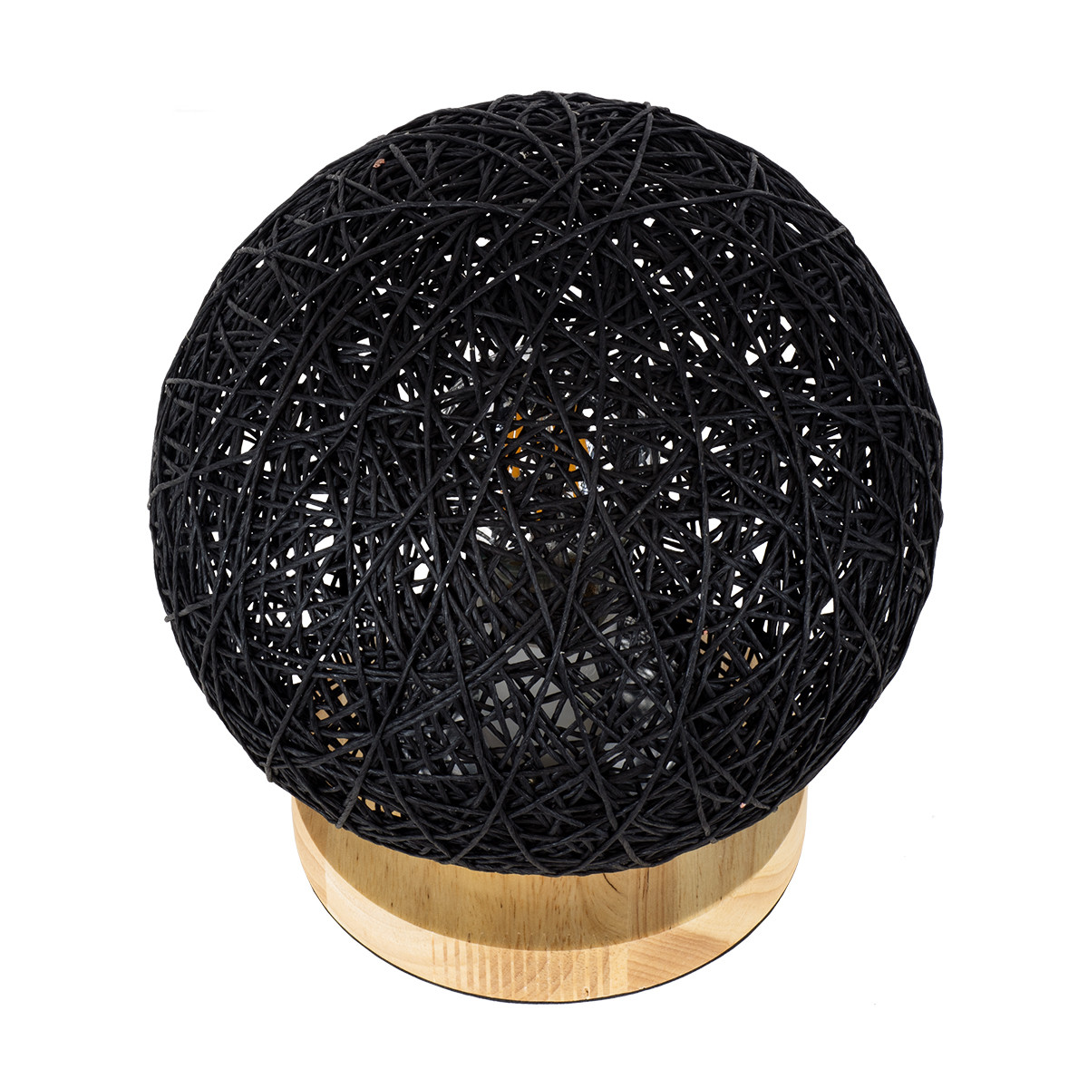 GloboStar® OCEANA 01338 Μοντέρνο Επιτραπέζιο Φωτιστικό Πορτατίφ Μονόφωτο Μαύρο Ξύλινο Ψάθινο Rattan Φ20 x Υ22cm