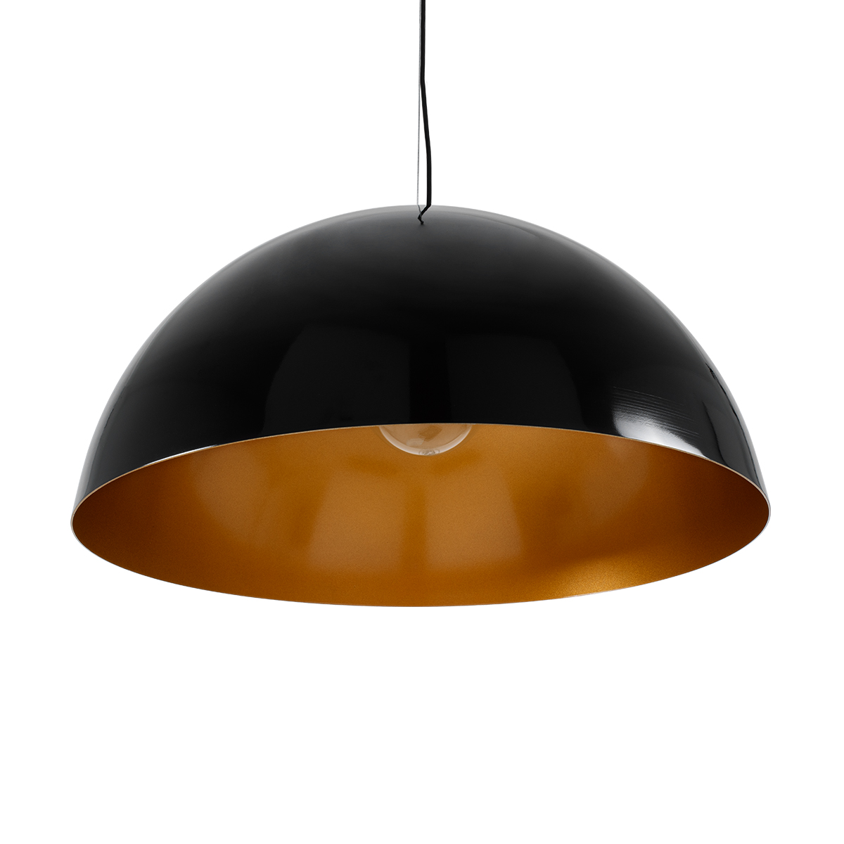 GloboStar® DIADEMA 01342 Μοντέρνο Κρεμαστό Φωτιστικό Καμπάνα Μονόφωτο 1 x E27 IP20 Μαύρο & Χρυσό Μέταλλο - Μ60 x Π60 x Υ30cm