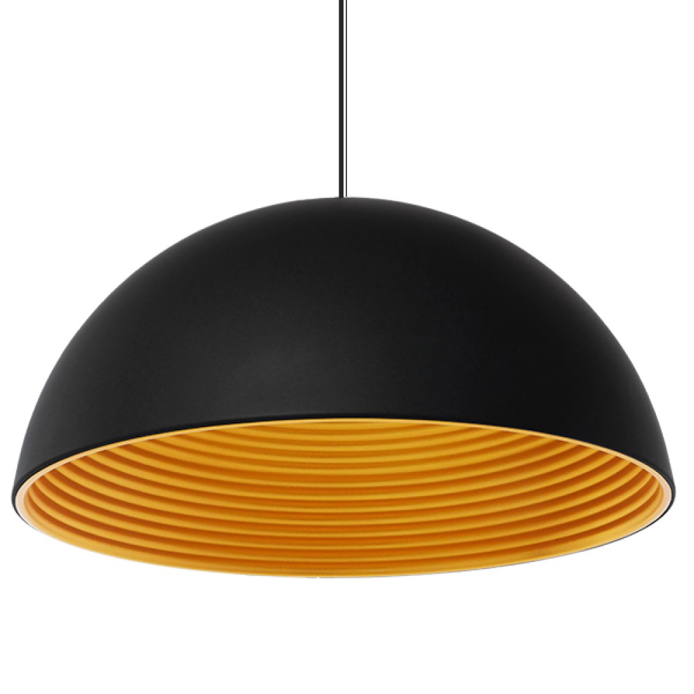 GloboStar® MEDEA 01344 Μοντέρνο Κρεμαστό Φωτιστικό Καμπάνα Μονόφωτο 1 x E27 IP20 Μαύρο & Χρυσό Μέταλλο - Μ60 x Π60 x Υ30cm