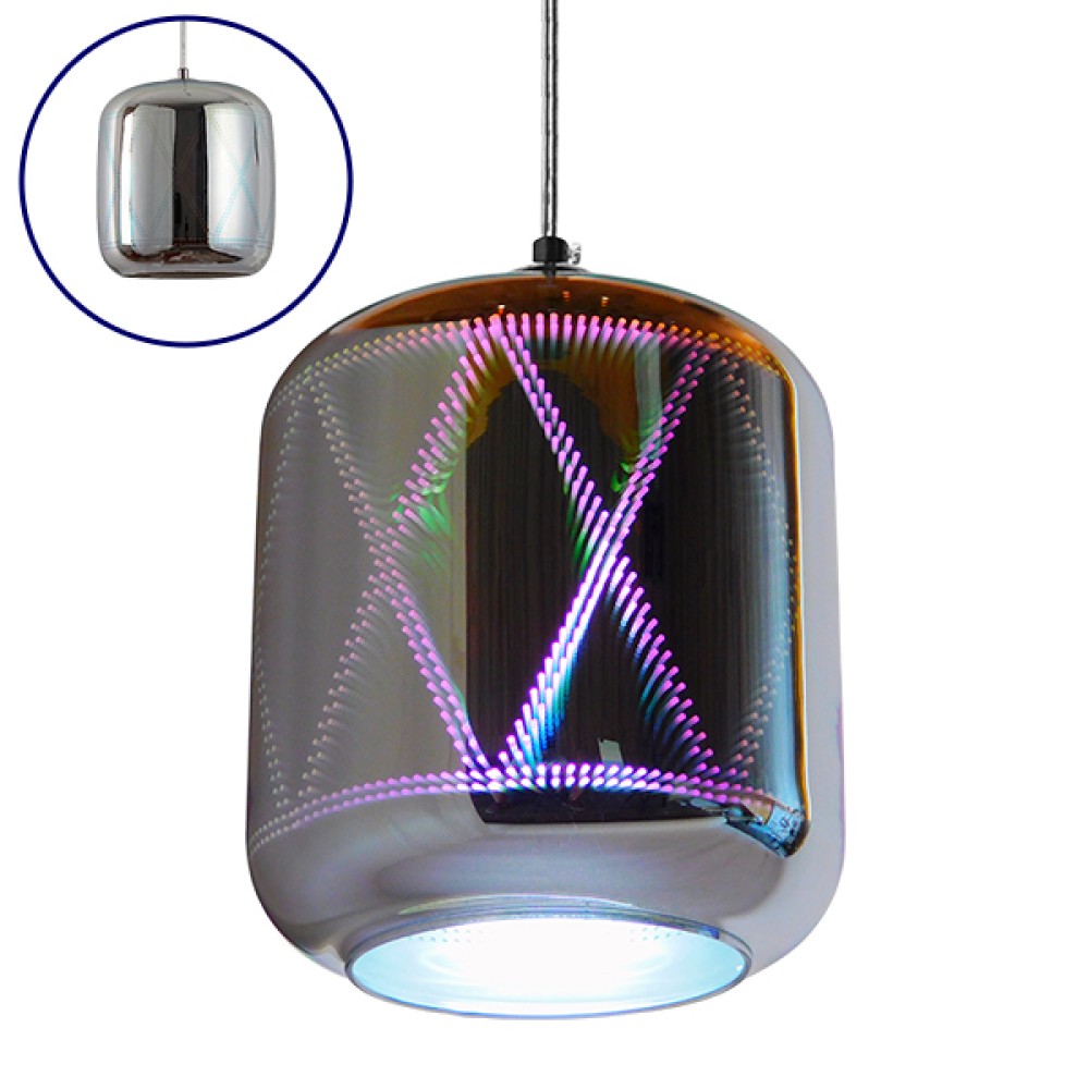 GloboStar® NEPTUNE 01353 Μοντέρνο Κρεμαστό Φωτιστικό Καμπάνα Μονόφωτο 1 x E27 IP20 3D Πολύχρωμο Γυαλί - Μ18 x Π18 x Υ20.5cm