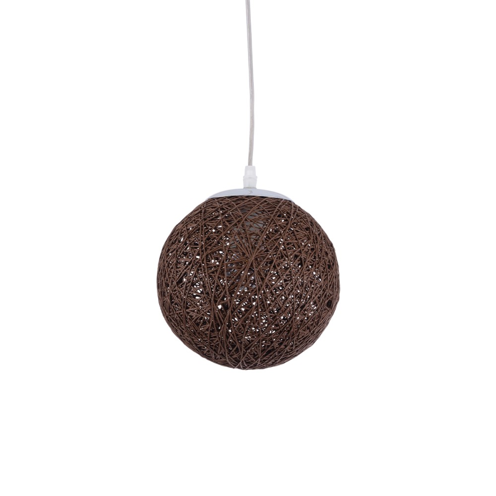 GloboStar® OCEANA 01354 Boho Κρεμαστό Φωτιστικό Μπάλα Μονόφωτο 1 x E27 IP20 Καφέ Σχοίνι - Μ20 x Π20 x Υ20cm