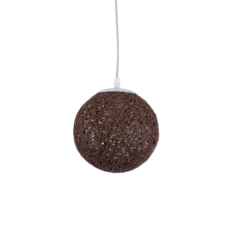 GloboStar® OCEANA 01354 Boho Κρεμαστό Φωτιστικό Μπάλα Μονόφωτο 1 x E27 IP20 Καφέ Σχοίνι - Μ20 x Π20 x Υ20cm