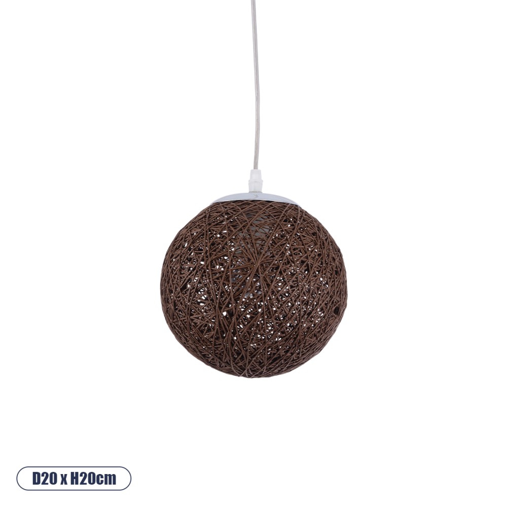 GloboStar® OCEANA 01354 Boho Κρεμαστό Φωτιστικό Μπάλα Μονόφωτο 1 x E27 IP20 Καφέ Σχοίνι - Μ20 x Π20 x Υ20cm