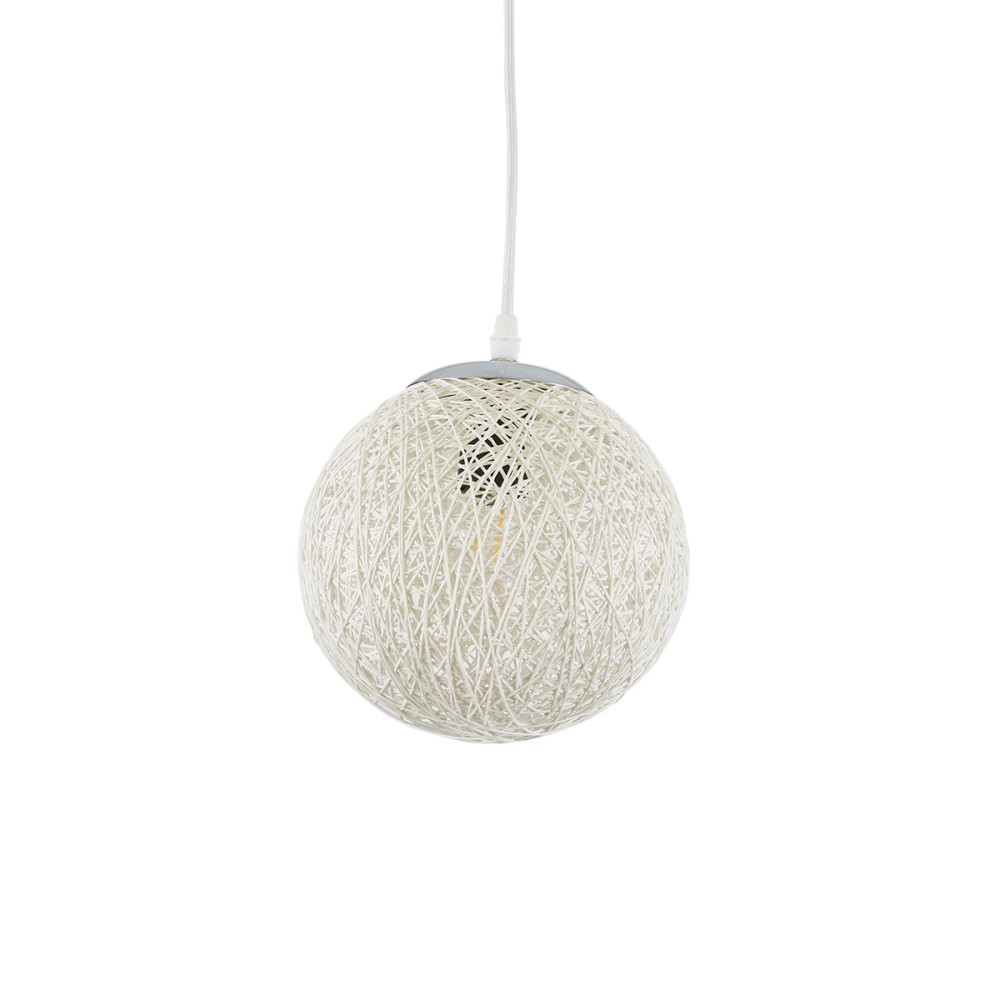 GloboStar® OCEANA 01355 Boho Κρεμαστό Φωτιστικό Μπάλα Μονόφωτο 1 x E27 IP20 Λευκό Σχοινί - Μ20 x Π20 x Υ20cm