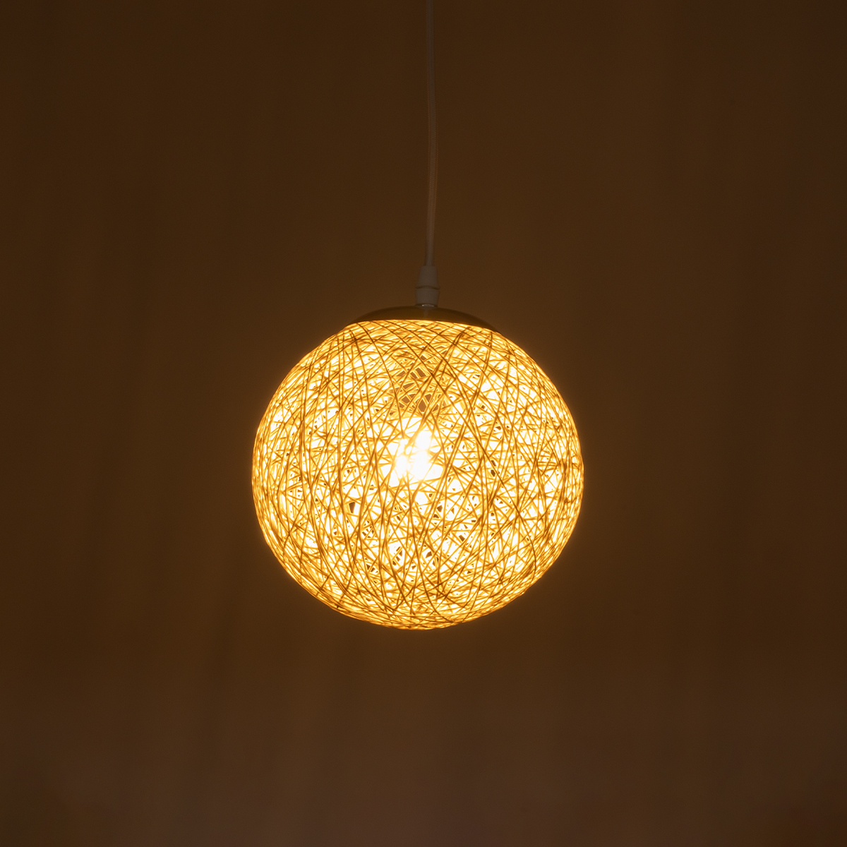 GloboStar® OCEANA 01355 Vintage Κρεμαστό Φωτιστικό Μπάλα Μονόφωτο 1 x E27 IP20 Λευκό Σχοινί - Μ20 x Π20 x Υ20cm