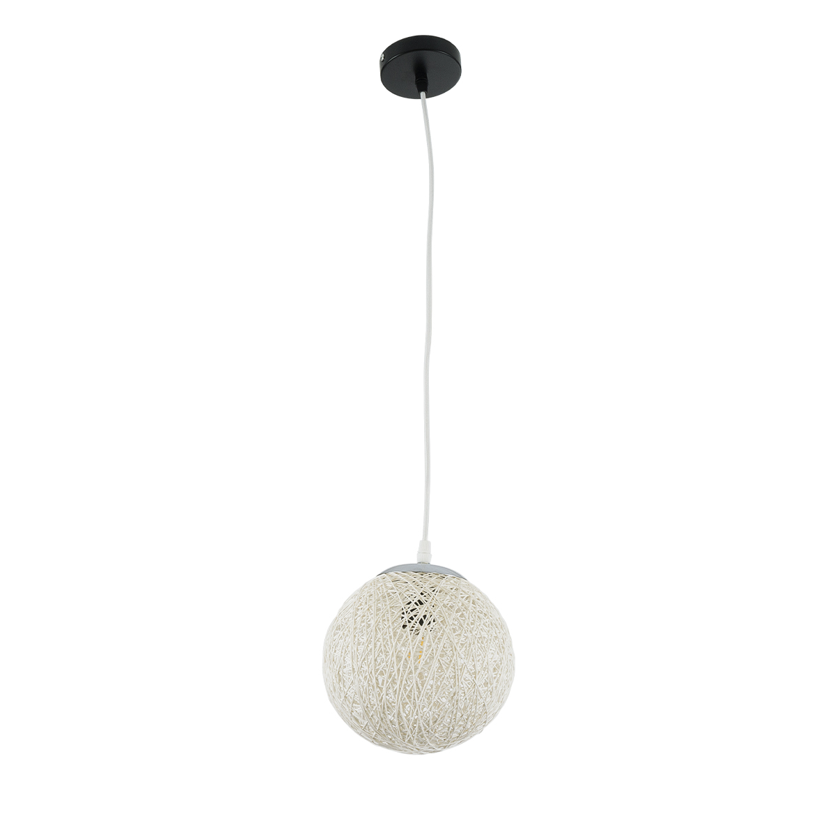 GloboStar® OCEANA 01355 Vintage Κρεμαστό Φωτιστικό Μπάλα Μονόφωτο 1 x E27 IP20 Λευκό Σχοινί - Μ20 x Π20 x Υ20cm