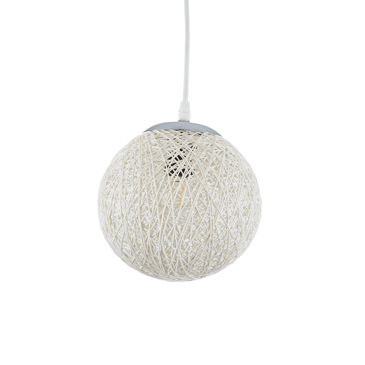 GloboStar® OCEANA 01355 Vintage Κρεμαστό Φωτιστικό Μπάλα Μονόφωτο 1 x E27 IP20 Λευκό Σχοινί - Μ20 x Π20 x Υ20cm