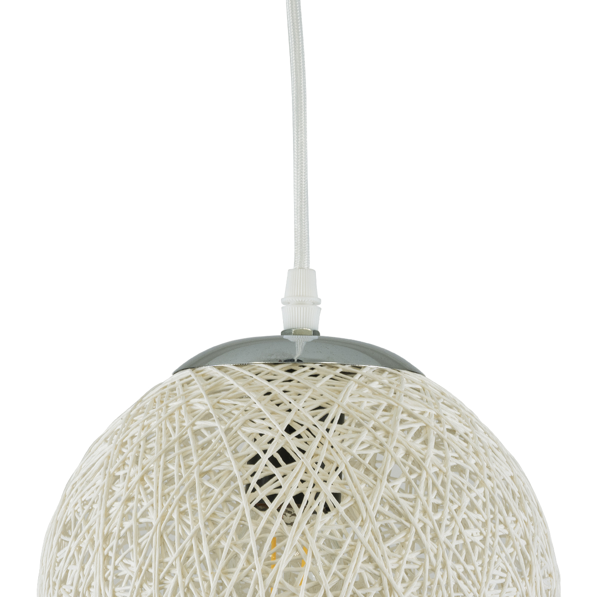 GloboStar® OCEANA 01355 Vintage Κρεμαστό Φωτιστικό Μπάλα Μονόφωτο 1 x E27 IP20 Λευκό Σχοινί - Μ20 x Π20 x Υ20cm