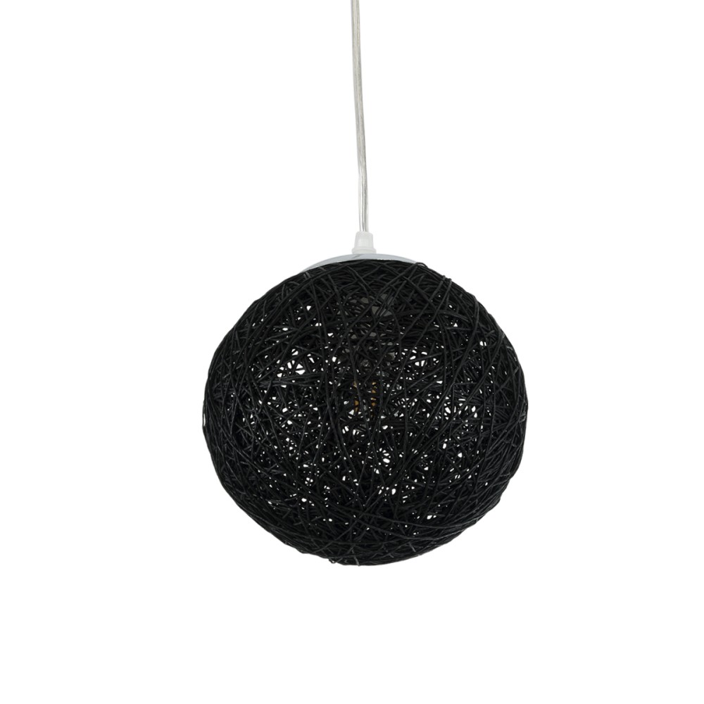 GloboStar® OCEANA 01356 Boho Κρεμαστό Φωτιστικό Μπάλα Μονόφωτο 1 x E27 IP20 Μαύρο Σχοινί - Μ20 x Π20 x Υ20cm