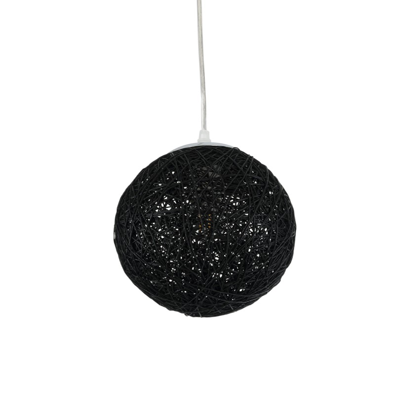 GloboStar® OCEANA 01356 Boho Κρεμαστό Φωτιστικό Μπάλα Μονόφωτο 1 x E27 IP20 Μαύρο Σχοινί - Μ20 x Π20 x Υ20cm