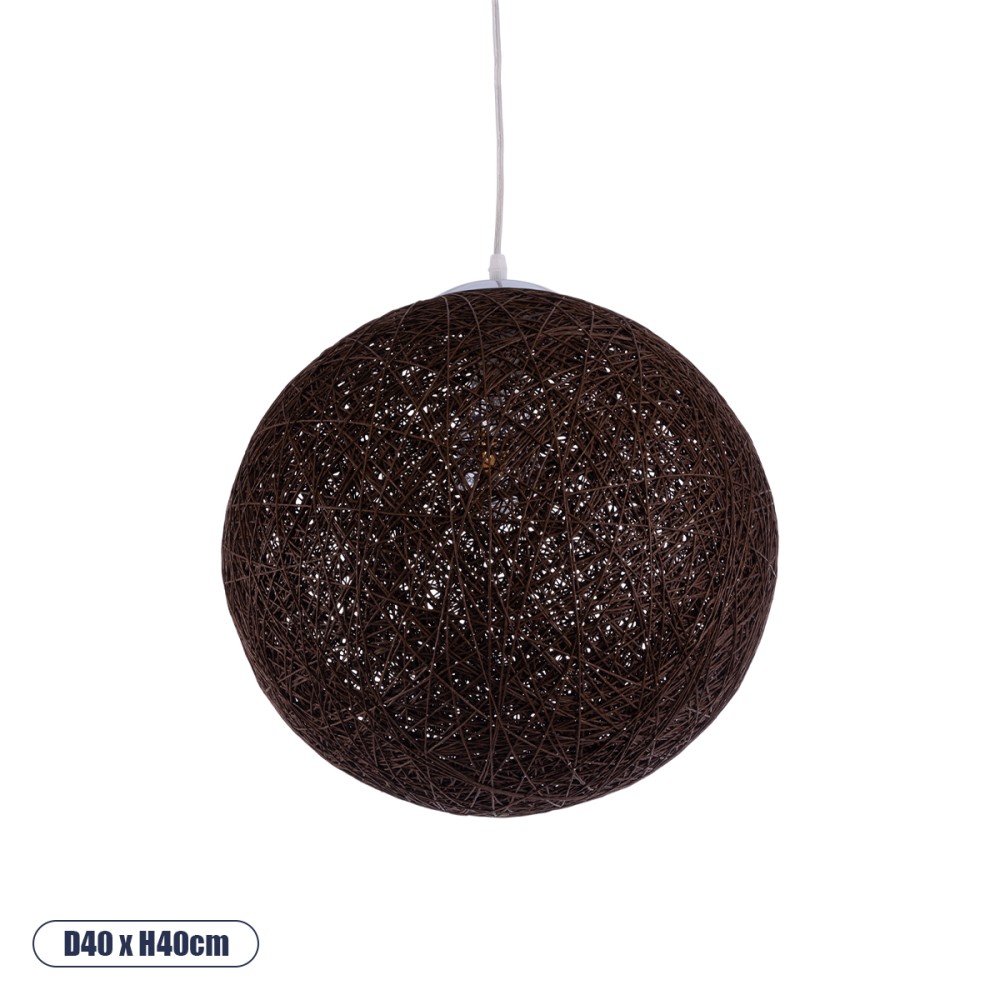 GloboStar® OCEANA 01358 Boho Κρεμαστό Φωτιστικό Μπάλα Μονόφωτο 1 x E27 IP20 Καφέ Σχοινί - Μ40 x Π40 x Υ40cm