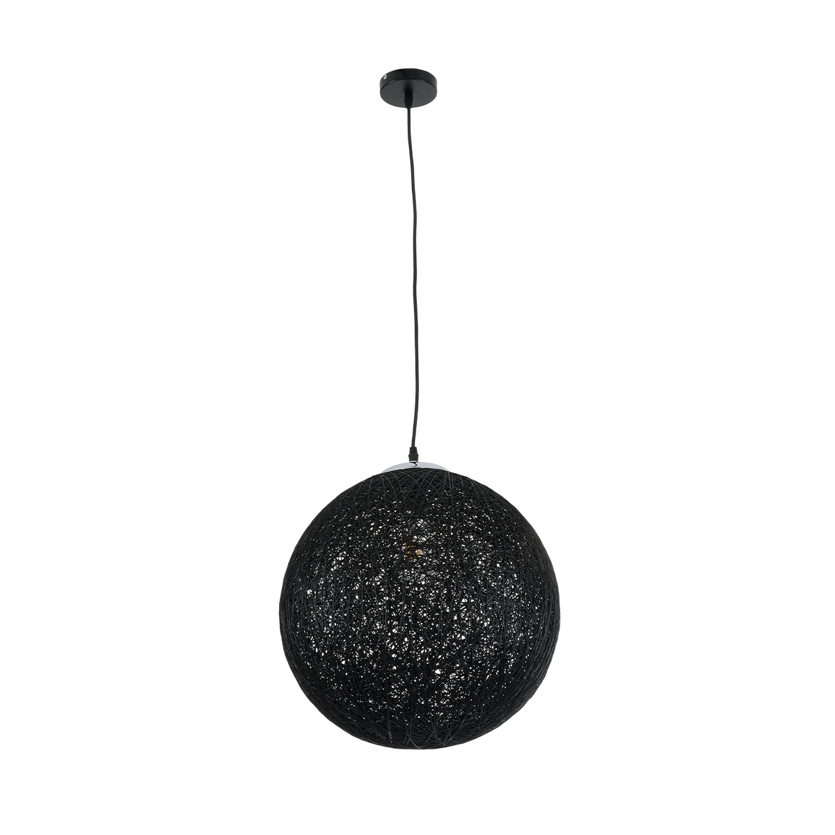 GloboStar® OCEANA 01360 Vintage Κρεμαστό Φωτιστικό Μπάλα Μονόφωτο 1 x E27 IP20 Μαύρο Σχοινί - Μ40 x Π40 x Υ40cm