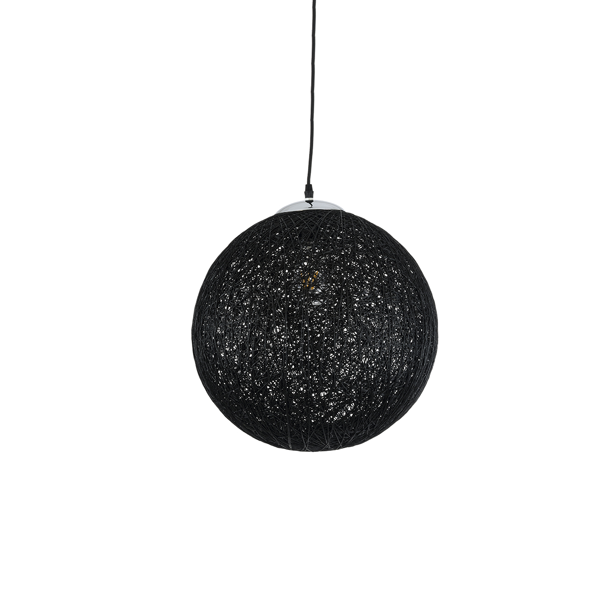 GloboStar® OCEANA 01360 Vintage Κρεμαστό Φωτιστικό Μπάλα Μονόφωτο 1 x E27 IP20 Μαύρο Σχοινί - Μ40 x Π40 x Υ40cm