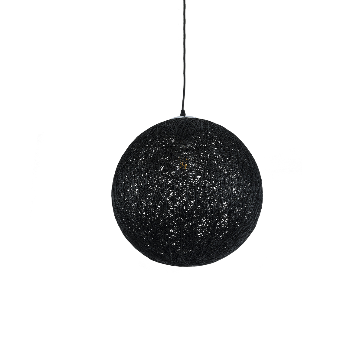 GloboStar® OCEANA 01360 Vintage Κρεμαστό Φωτιστικό Μπάλα Μονόφωτο 1 x E27 IP20 Μαύρο Σχοινί - Μ40 x Π40 x Υ40cm