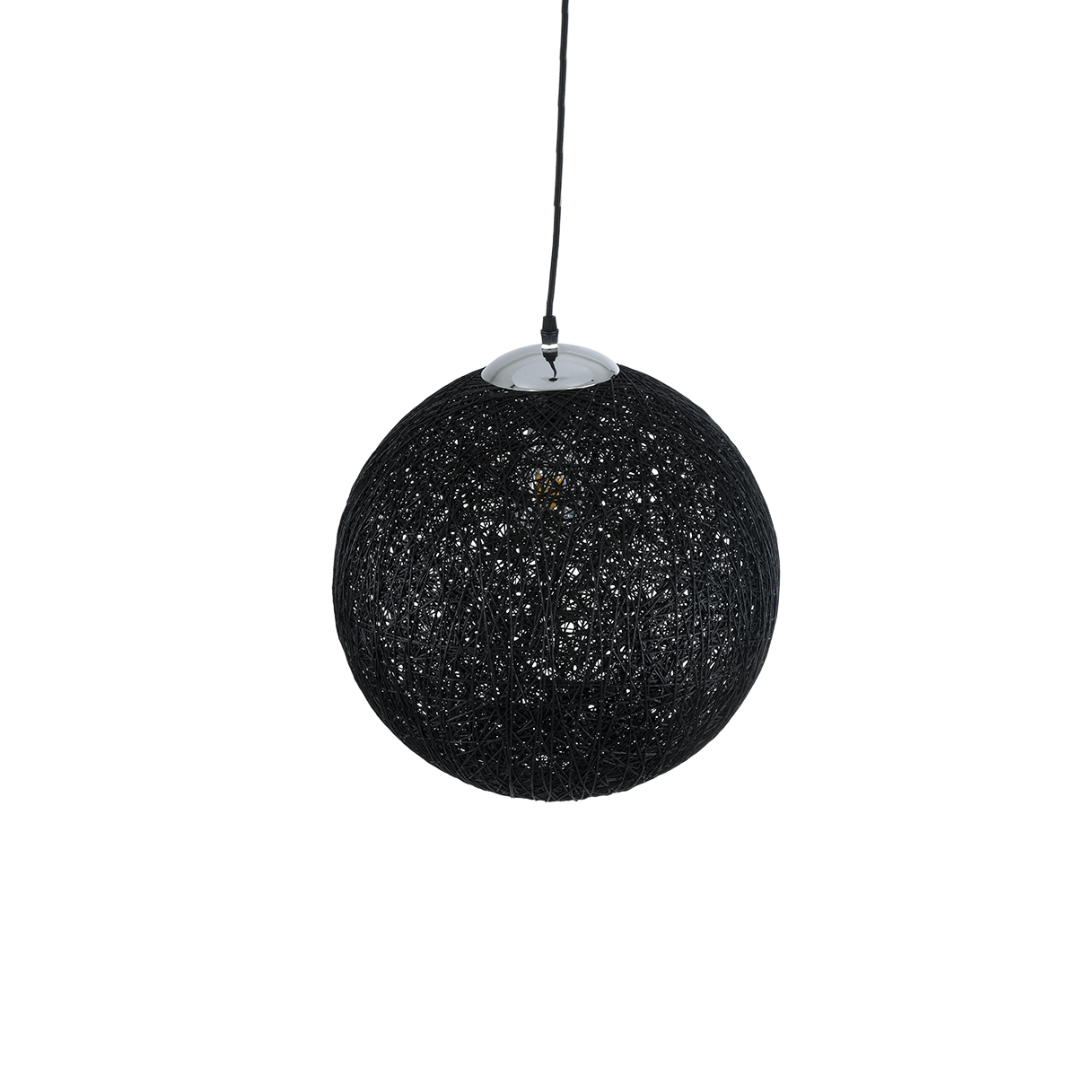 GloboStar® OCEANA 01360 Vintage Κρεμαστό Φωτιστικό Μπάλα Μονόφωτο 1 x E27 IP20 Μαύρο Σχοινί - Μ40 x Π40 x Υ40cm
