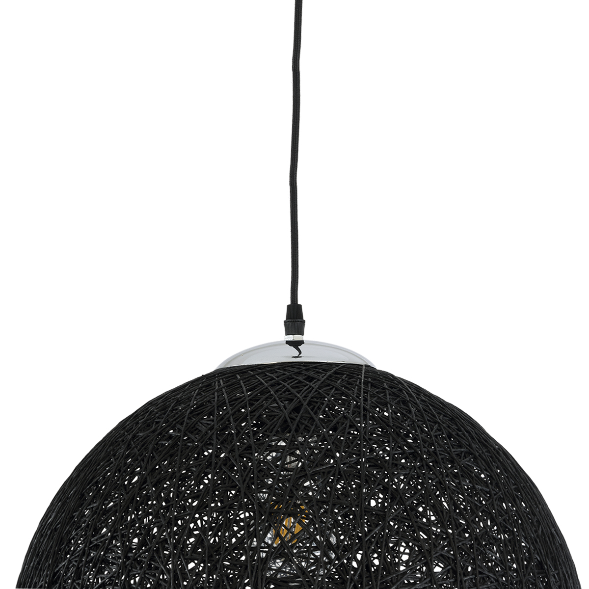 GloboStar® OCEANA 01360 Vintage Κρεμαστό Φωτιστικό Μπάλα Μονόφωτο 1 x E27 IP20 Μαύρο Σχοινί - Μ40 x Π40 x Υ40cm