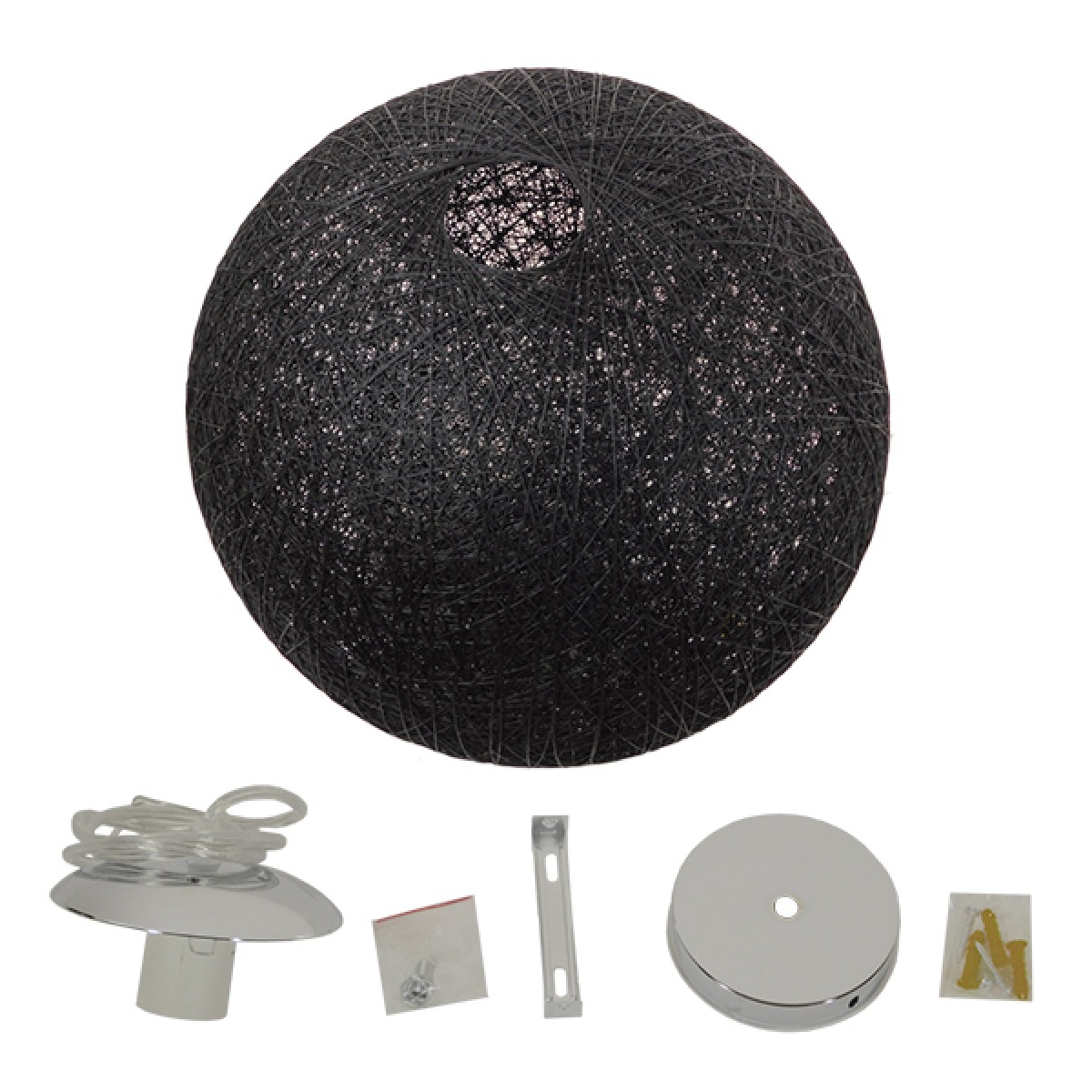 GloboStar® OCEANA 01364 Vintage Κρεμαστό Φωτιστικό Μπάλα Μονόφωτο 1 x E27 IP20 Μαύρο Σχοινί - Μ60 x Π60 x Υ60cm