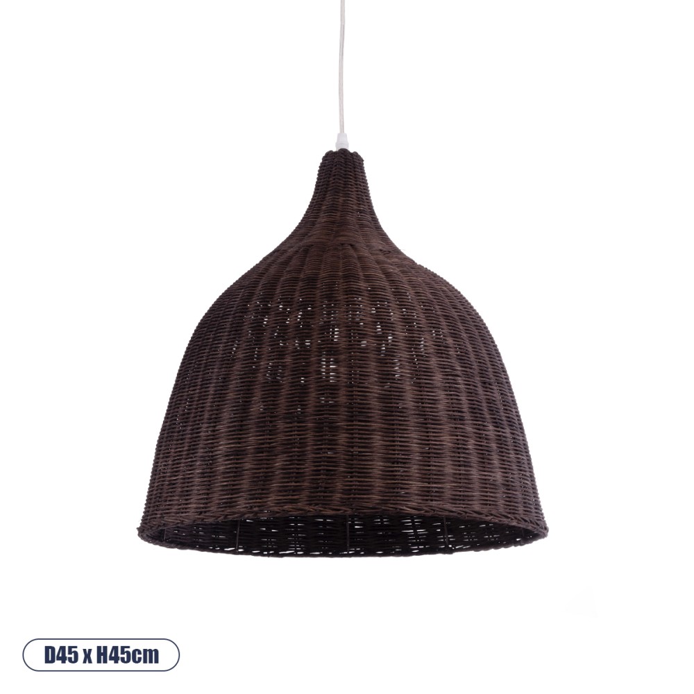 GloboStar® BAHAMAS 01368 Boho Κρεμαστό Φωτιστικό Καμπάνα Μονόφωτο 1 x E27 IP20 Καφέ Ξύλο - Μ45 x Π45 x Υ45cm