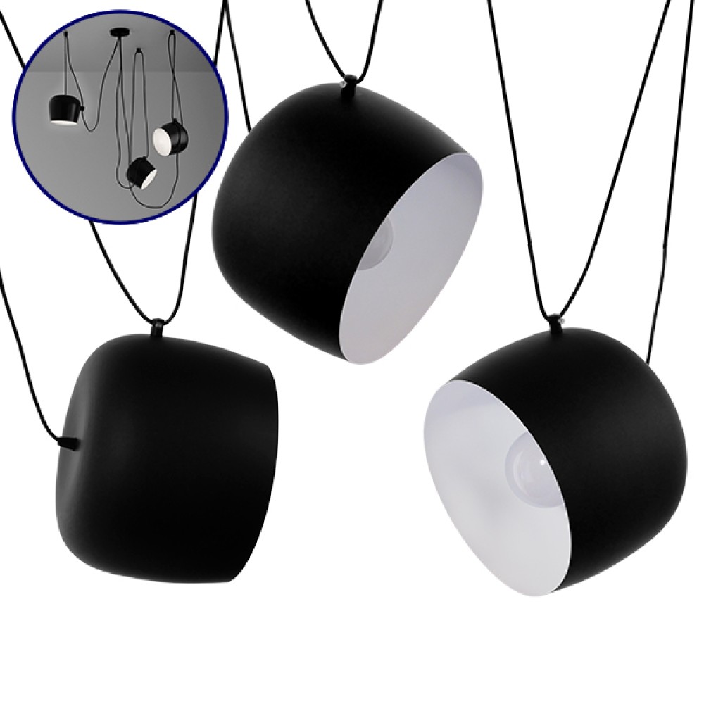 GloboStar® JASPER 01375 Μοντέρνο Κρεμαστό Φωτιστικό Ανάρτηση Σετ Τρίφωτο 3 x E27 IP20 Μαύρο & Λευκό Μέταλλο - Μ75 x Π75 x Υ22cm