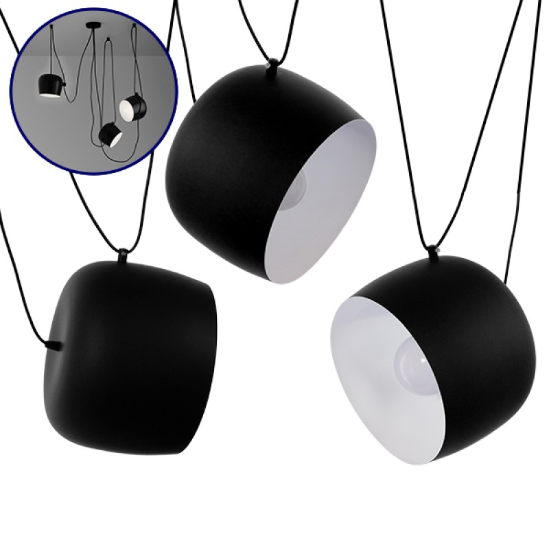 GloboStar® JASPER 01375 Μοντέρνο Κρεμαστό Φωτιστικό Ανάρτηση Σετ Τρίφωτο 3 x E27 IP20 Μαύρο & Λευκό Μέταλλο - Μ75 x Π75 x Υ22cm