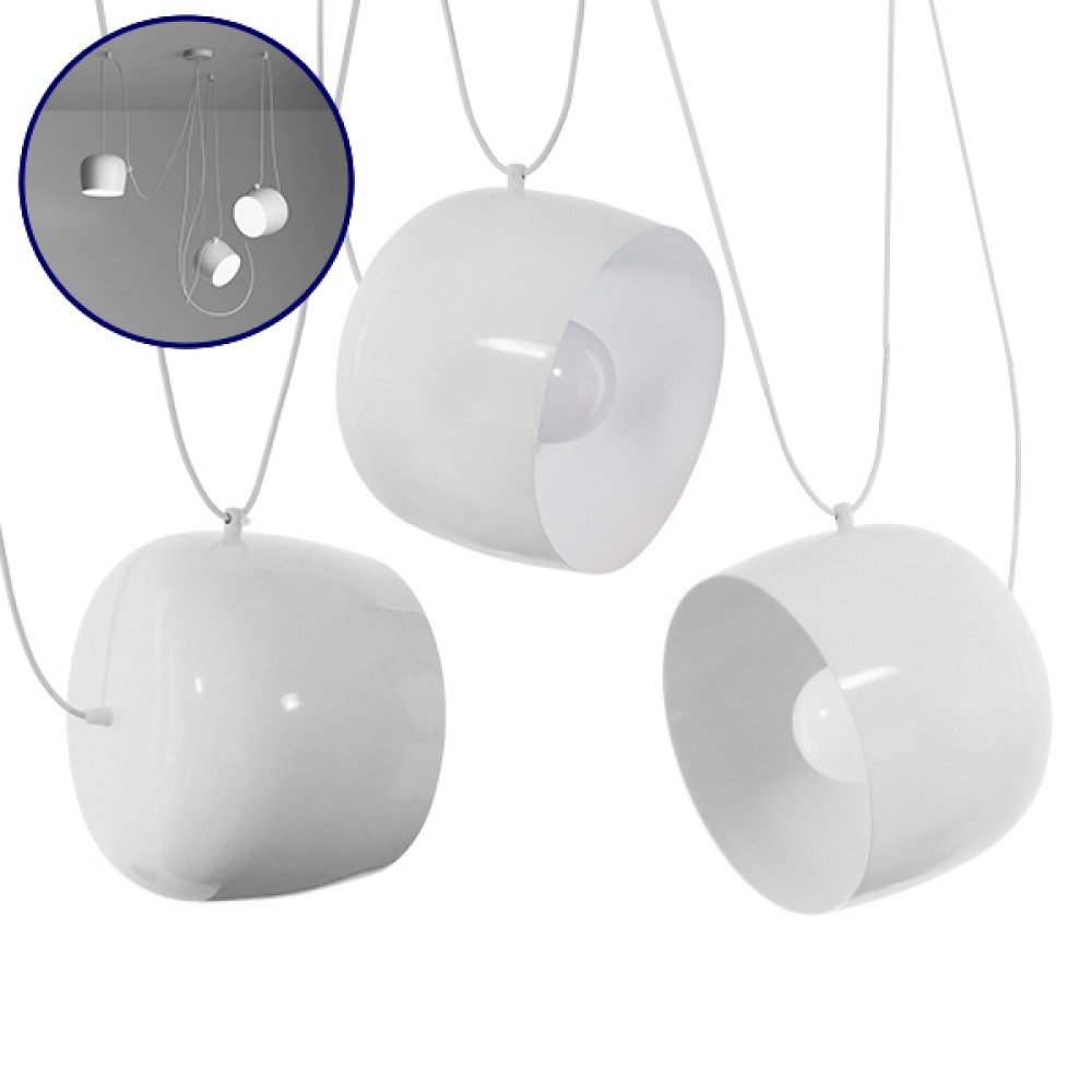 GloboStar® JASPER 01376 Μοντέρνό Κρεμαστό Φωτιστικό Καμπάνα Σετ Τρίφωτο 3 x E27 IP20 Λευκό Μέταλλο - Μ75 x Π75 x Υ22cm