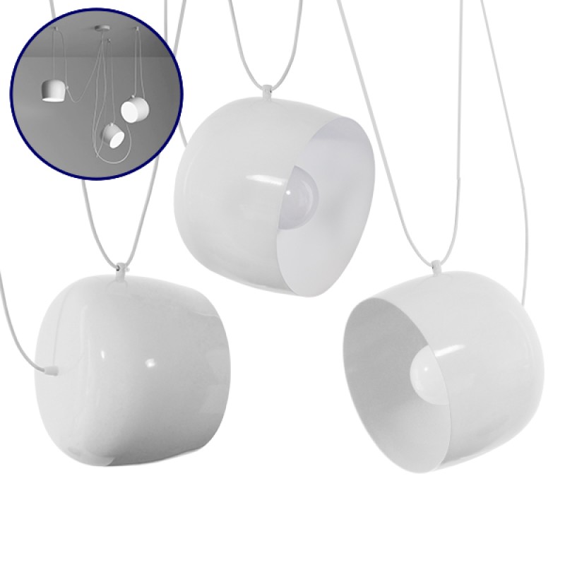 GloboStar® JASPER 01376 Μοντέρνό Κρεμαστό Φωτιστικό Καμπάνα Σετ Τρίφωτο 3 x E27 IP20 Λευκό Μέταλλο - Μ75 x Π75 x Υ22cm