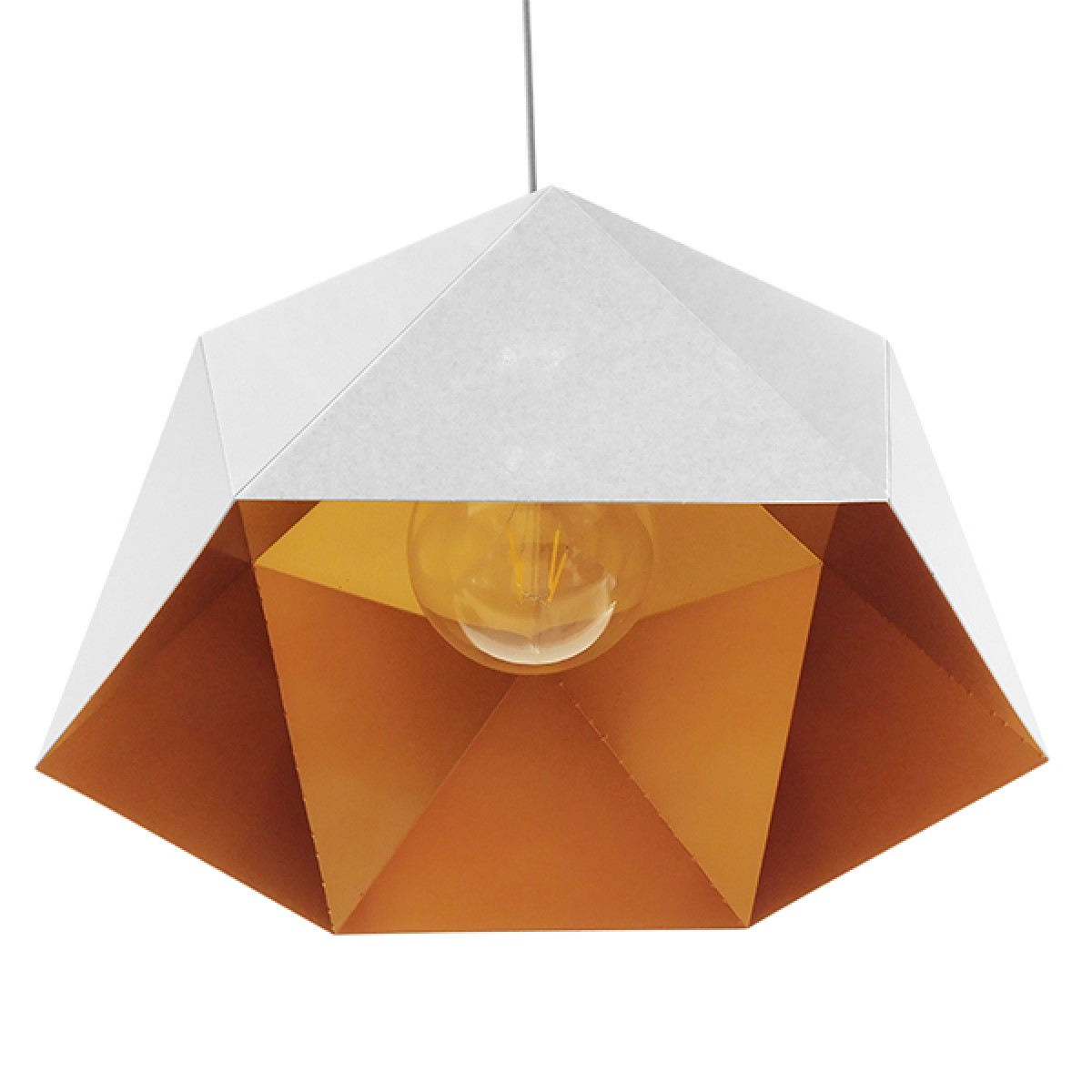 GloboStar® HEXAGON 01378 Μοντέρνο Κρεμαστό Φωτιστικό Οροφής Μονόφωτο Λευκό & Χρυσό Μέταλλο Καμπάνα - Μ46 x Π46 x Y25cm
