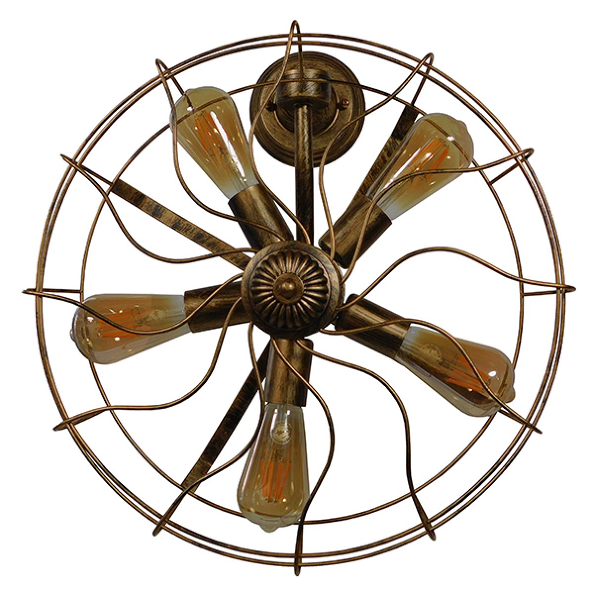 GloboStar® FAN 01381 Vintage Επιτοίχιο Φωτιστικό Απλίκα Πολύφωτο 5 x E27 IP20 Χάλκινο Μέταλλο - Μ46 x Π22 x Υ46cm