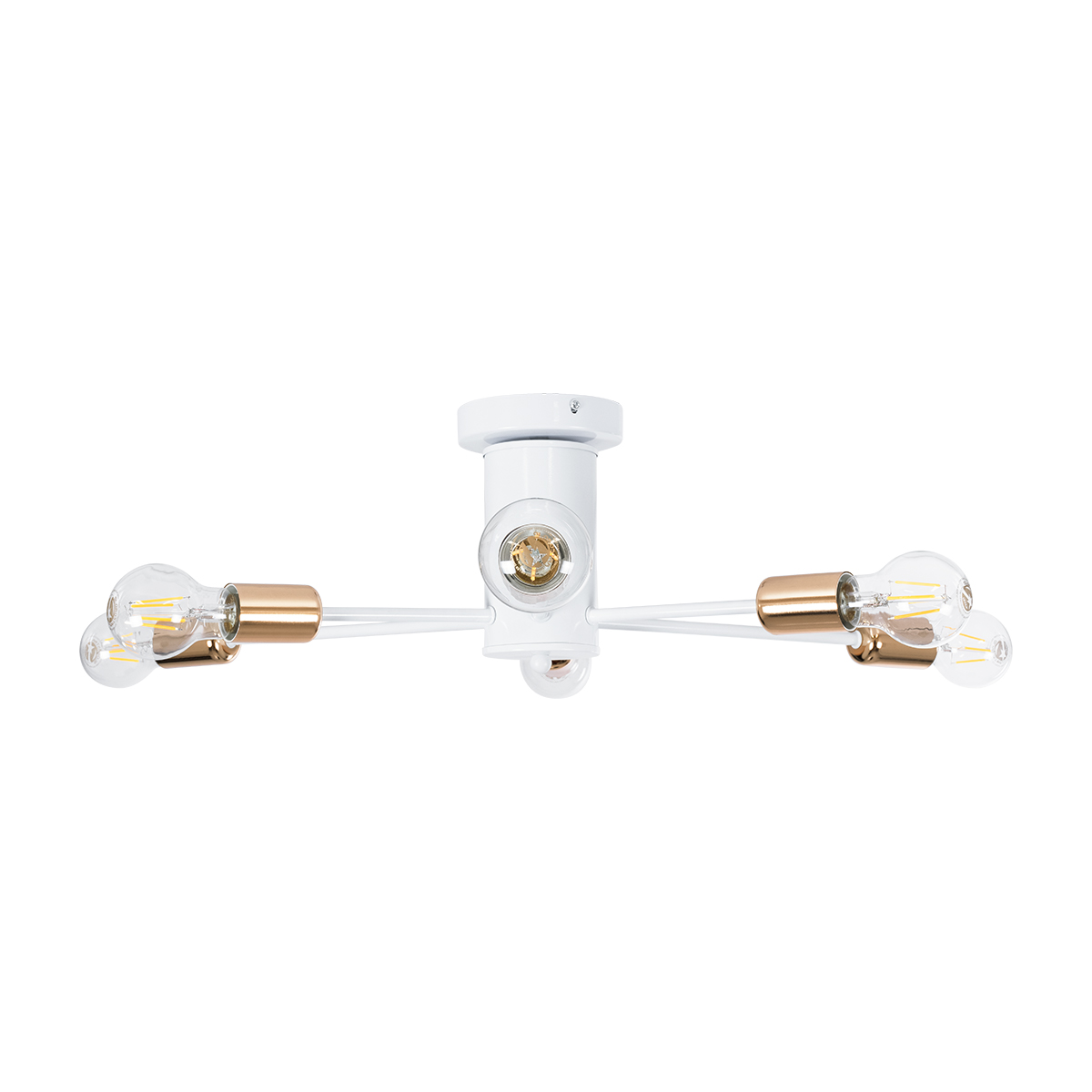 GloboStar® OLINDA 01385 Μοντέρνο Φωτιστικό Οροφής Πλέγμα Πολύφωτο 6 x E27 IP20 Λευκό & Χάλκινο - Μέταλλο Μ60 x Π60 x Υ20cm
