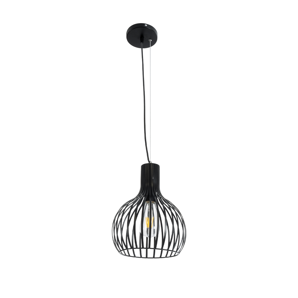 GloboStar® SCANDI 01386 Vintage Κρεμαστό Φωτιστικό Πλέγμα Μονόφωτο 1 x E27 IP20 Μαύρο Μέταλλο - Μ23 x Π23 x Υ30cm