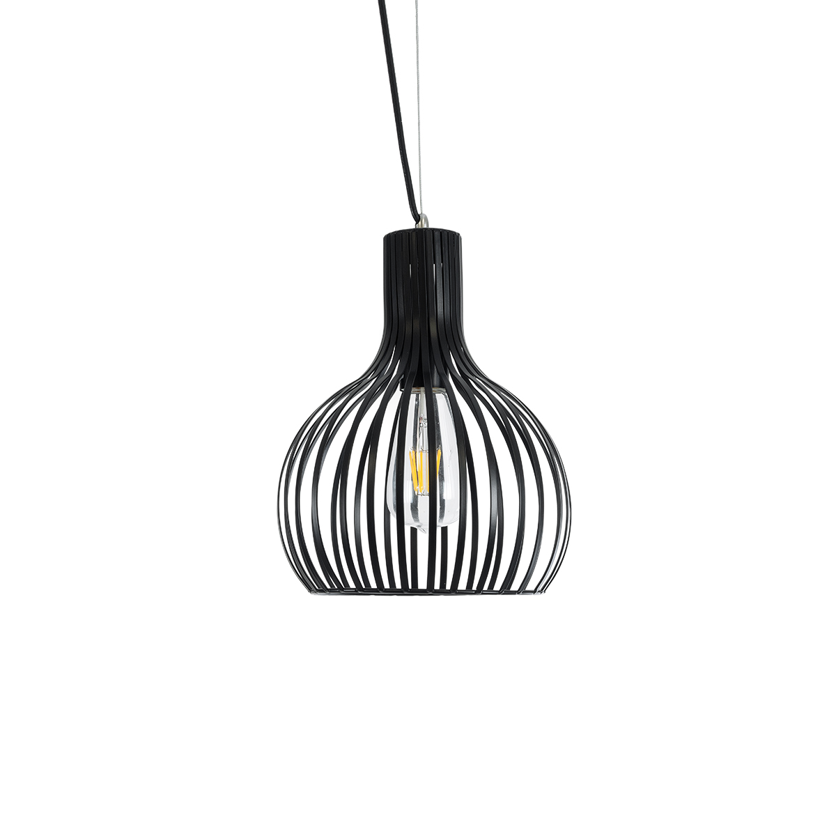 GloboStar® SCANDI 01386 Vintage Κρεμαστό Φωτιστικό Πλέγμα Μονόφωτο 1 x E27 IP20 Μαύρο Μέταλλο - Μ23 x Π23 x Υ30cm