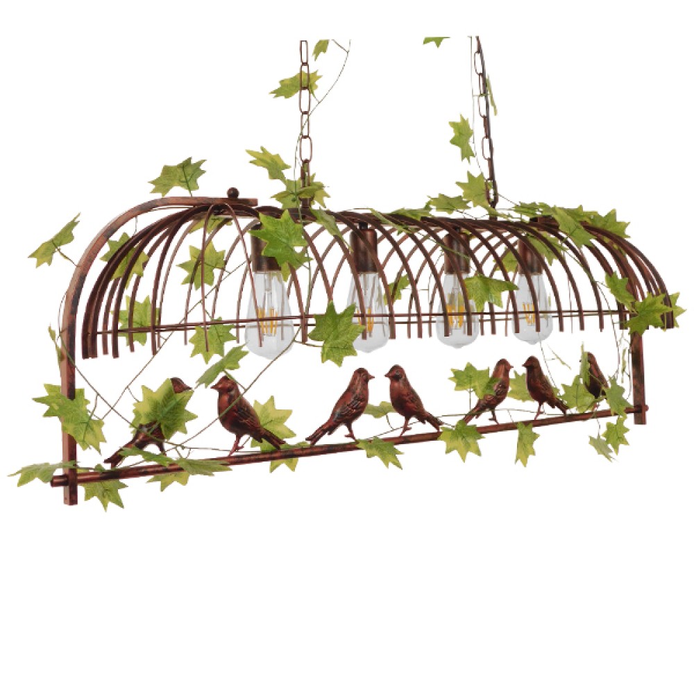 GloboStar® NEST 01402 Vintage Κρεμαστό Φωτιστικό Φιγούρα Πολύφωτο 4 x E27 IP20 Χάλκινο Μέταλλο με Πράσινο Πλαστικό - Μ103 x Π34 x Υ36.5cm