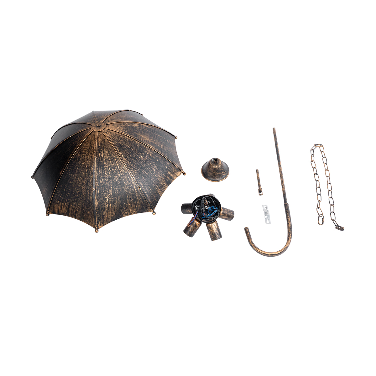 GloboStar® UMBRELLA 01406 Vintage Κρεμαστό Φωτιστικό Φιγούρα Πολύφωτο 5 x E27 IP20 Χάλκινο & Μαύρο Μέταλλο - Μ60 x Π60 x Y65cm
