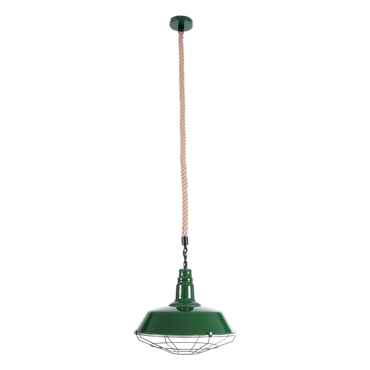 GloboStar® CRANE 01408 Vintage Κρεμαστό Φωτιστικό Μονόφωτο Καμπάνα 1 x E27 IP20 Πράσινο & Λευκό Μέταλλο με Μπεζ Σχοινί - Μ36 x Π36 x Y31cm