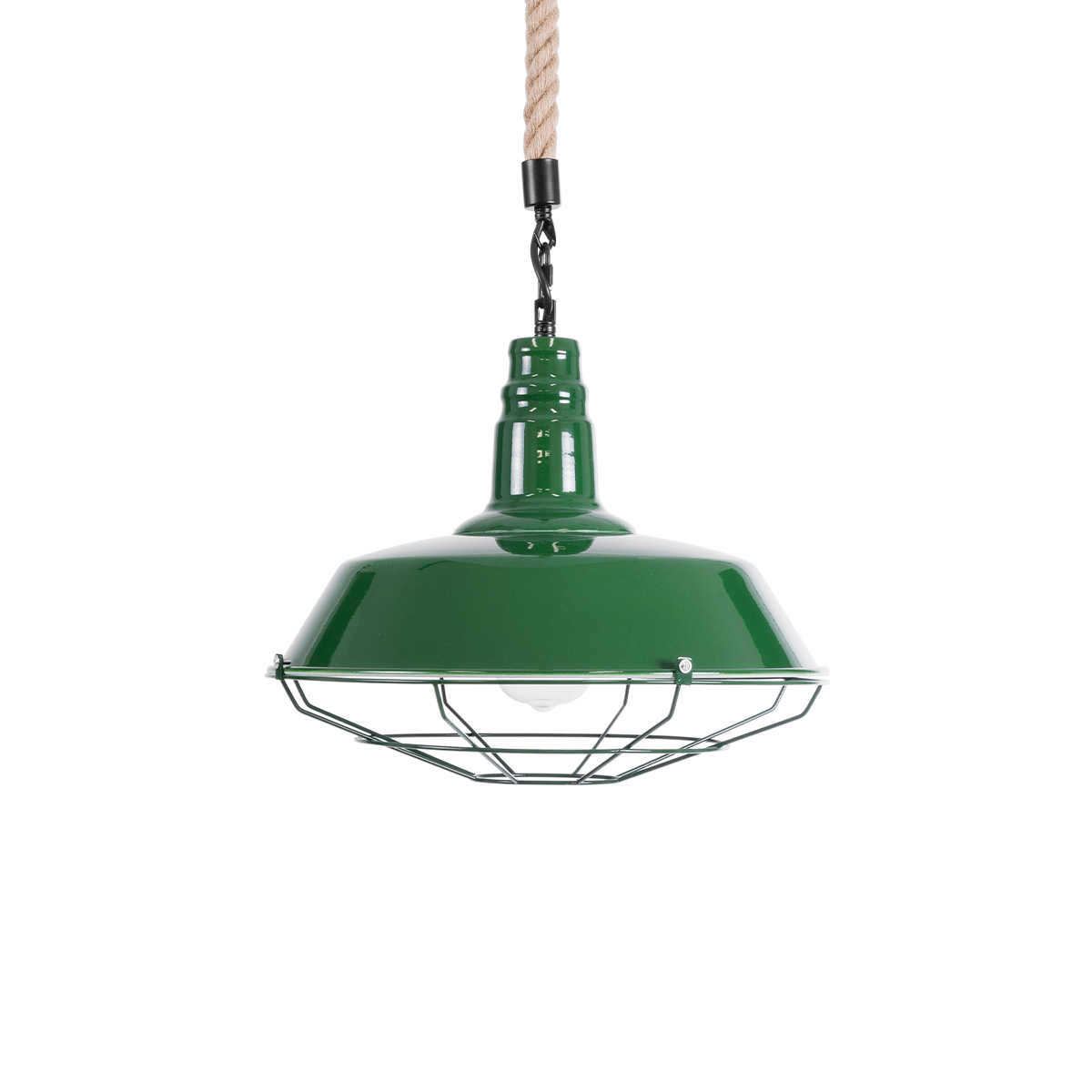 GloboStar® CRANE 01408 Vintage Κρεμαστό Φωτιστικό Μονόφωτο Καμπάνα 1 x E27 IP20 Πράσινο & Λευκό Μέταλλο με Μπεζ Σχοινί - Μ36 x Π36 x Y31cm