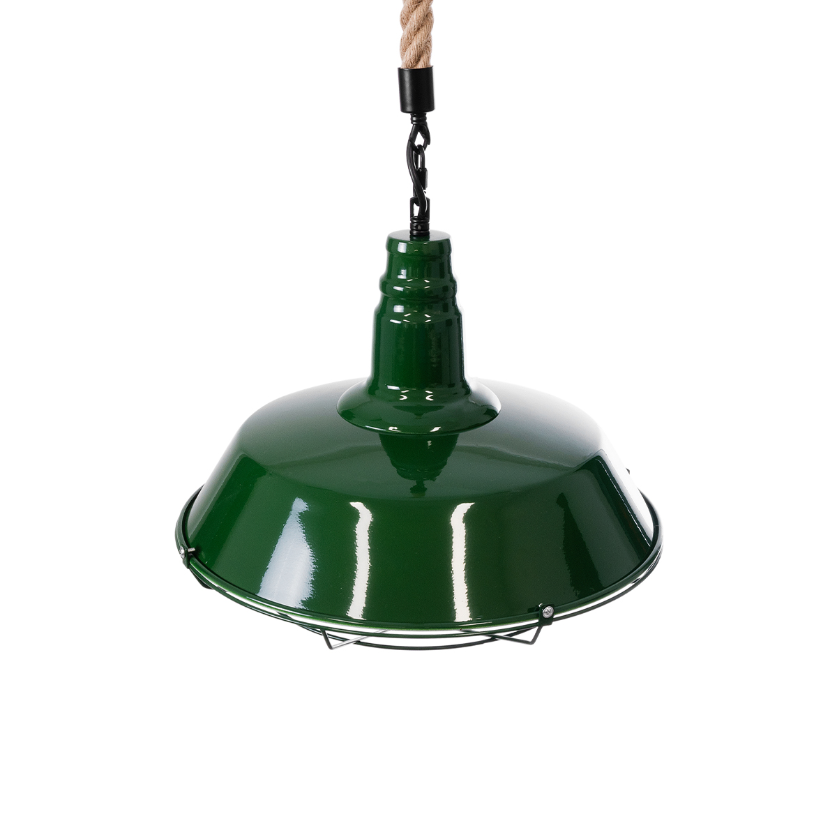 GloboStar® CRANE 01408 Vintage Κρεμαστό Φωτιστικό Μονόφωτο Καμπάνα 1 x E27 IP20 Πράσινο & Λευκό Μέταλλο με Μπεζ Σχοινί - Μ36 x Π36 x Y31cm