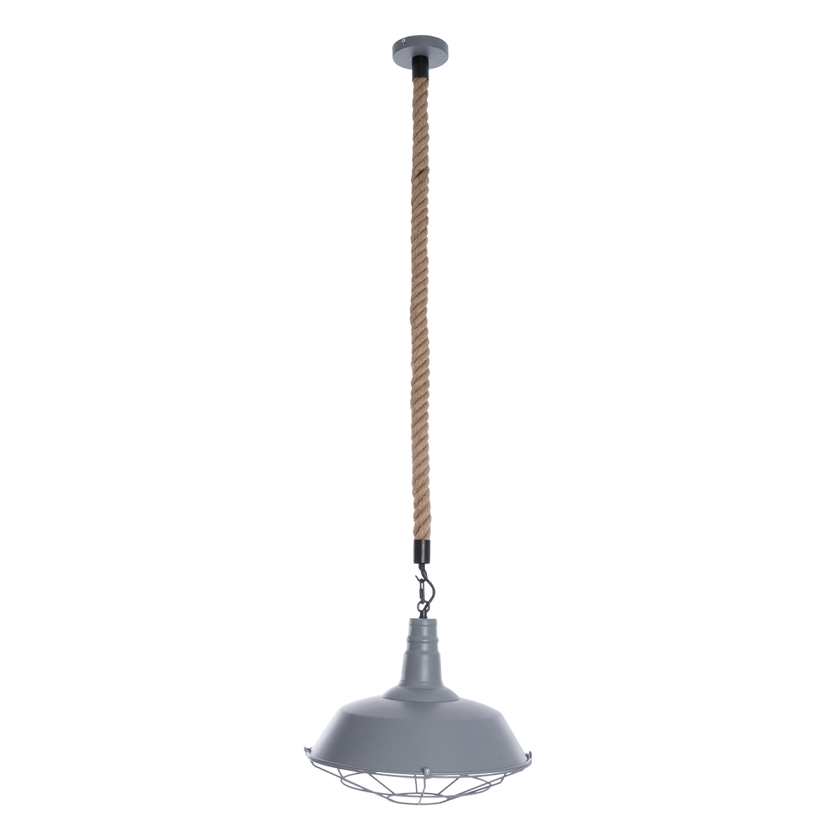GloboStar® CRANE 01411 Vintage Κρεμαστό Φωτιστικό Μονόφωτο Καμπάνα 1 x E27 IP20 Γκρι & Λευκό Μέταλλο με Μπεζ Σχοινί - Μ36 x Π36 x Y31cm